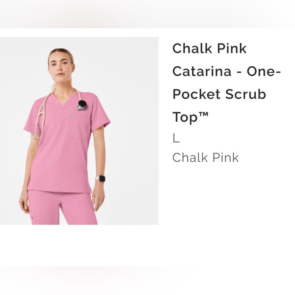 Figs Women’s Short Sleeve V-Neck Scrub Top - Chalk pink